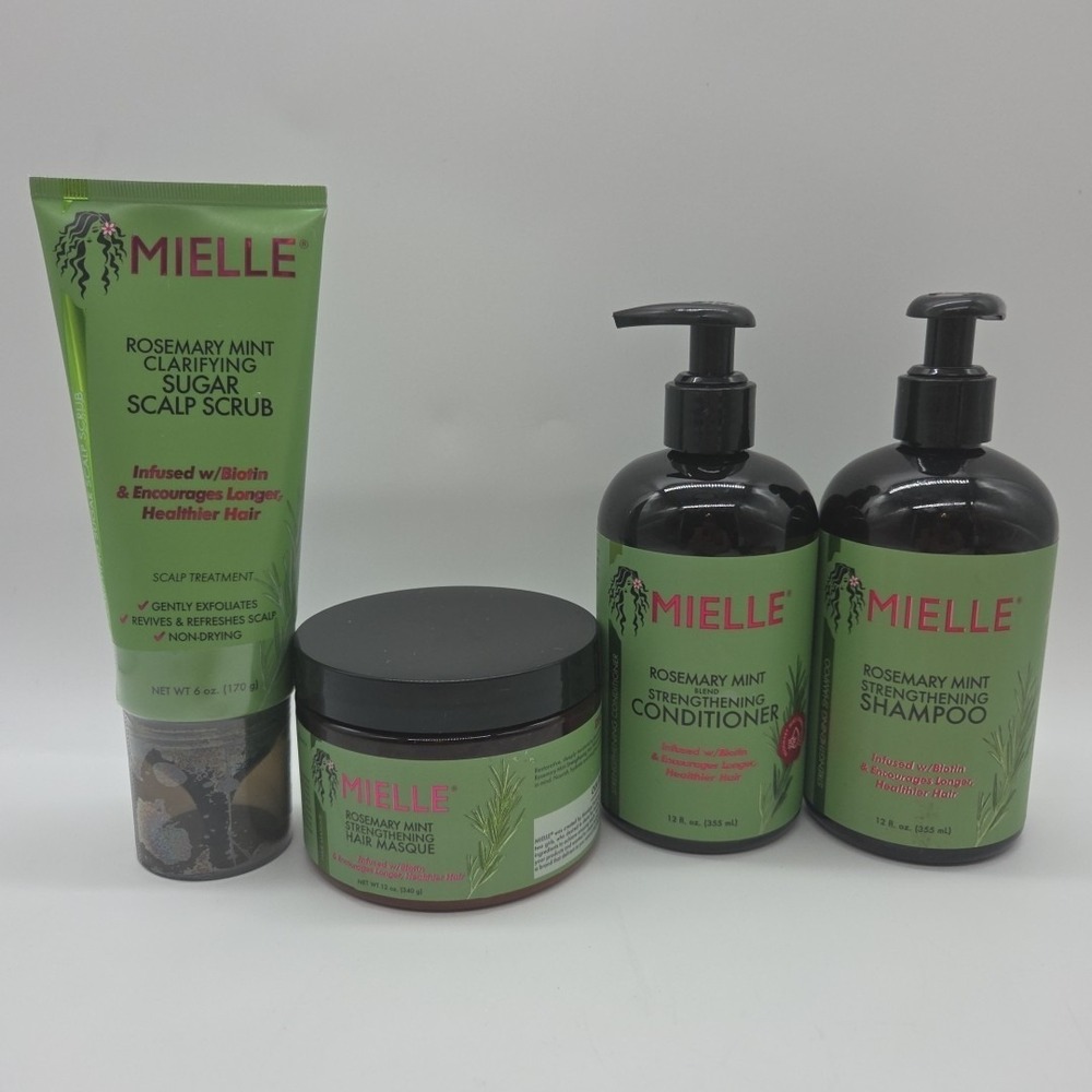 Mielle Rosemary Mint Strengthening Shampoo Conditioner Scalp Scrub & Hair Masque